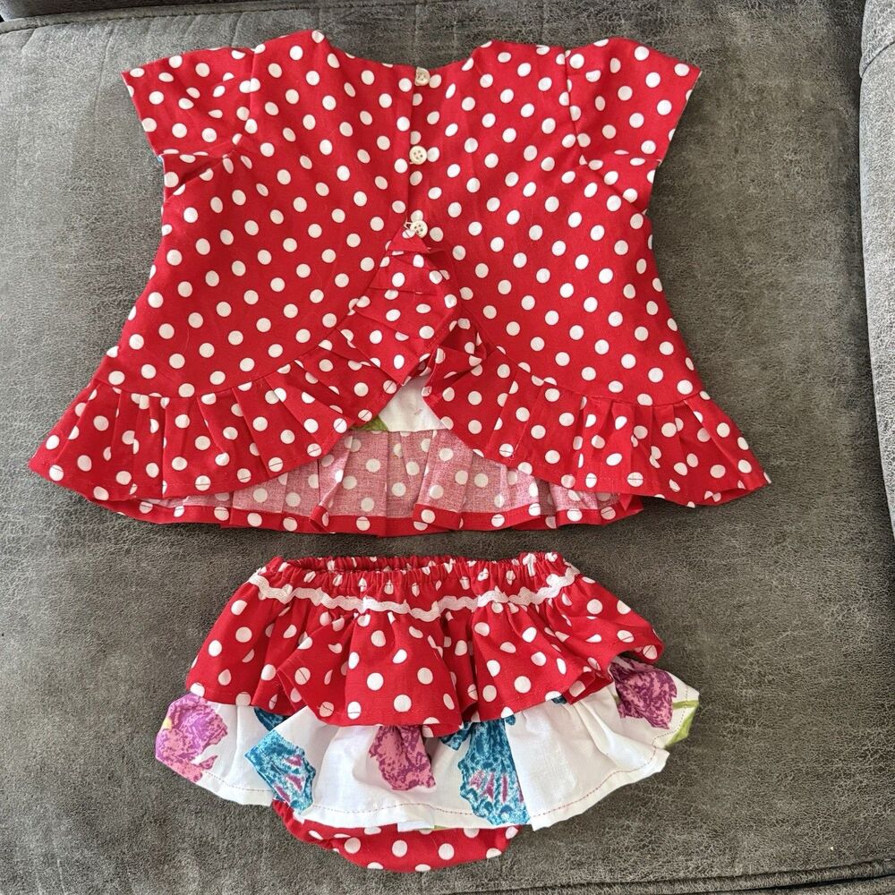 Baby Girl Polka Dot Outfit Set Red & White Ruffle Top Bloomer Size 6-12 Months - Picture 3 of 10